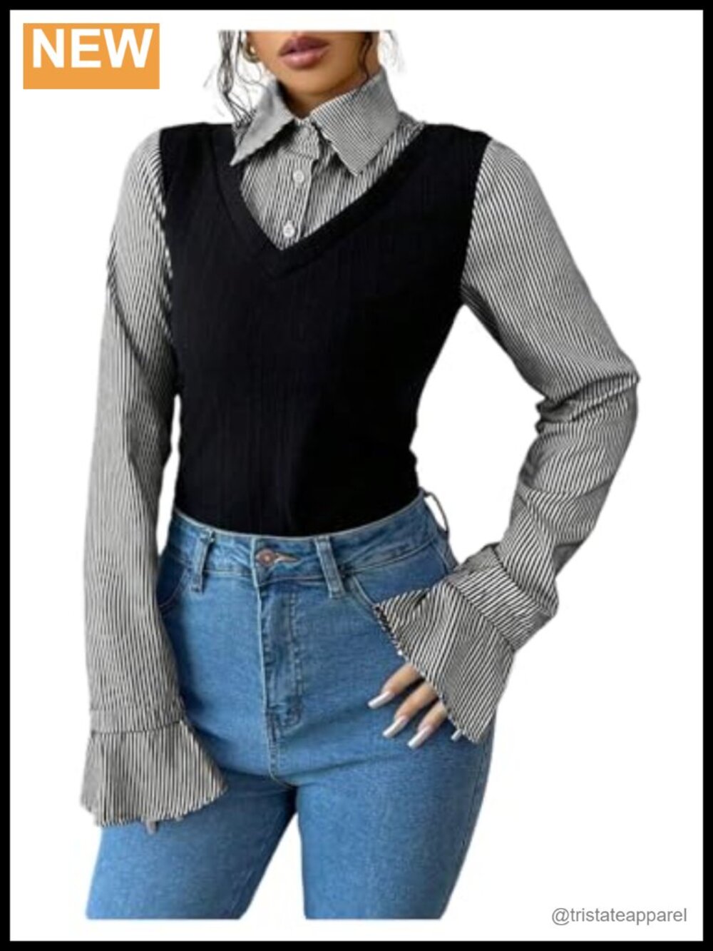 Striped Button Front Long Sleeve Blouse Collared Dressy Fall Shirt
